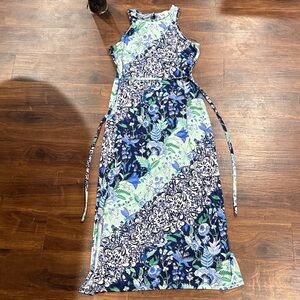 London Times Blue and White Floral Maxi Dress